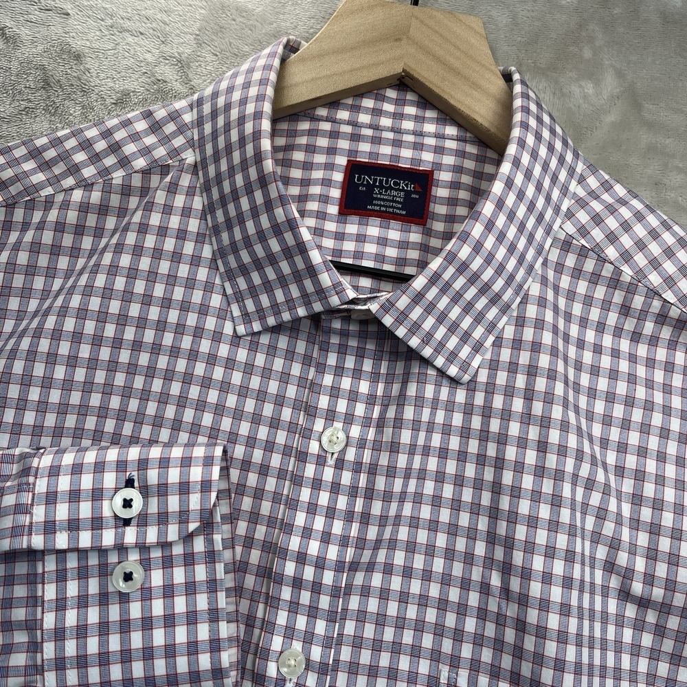 UNTUCKit Button‎ Down Shirt Mens XL Blue Red Plaid Slim Fit Wrinkle Free